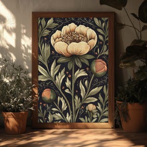 Moody Peony Print William Morris Style Wall Art, Dark Cottagecore, Moody Wall Decor, Whimsigoth Botanical Print, PRINTED AND SHIPPED, #90 image 10