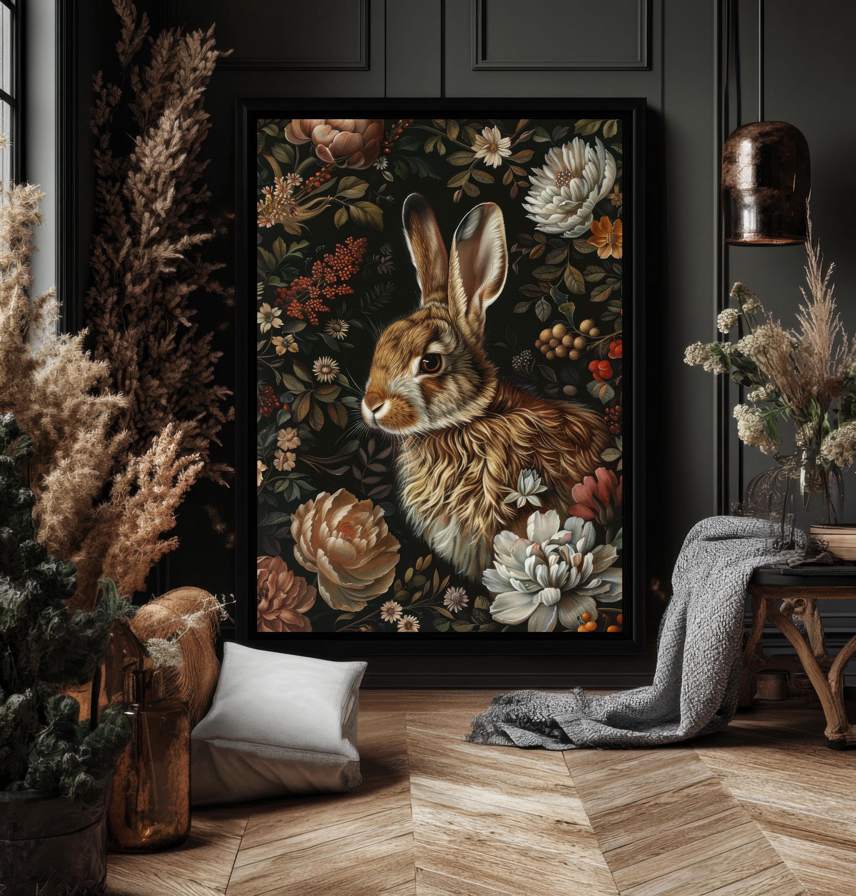 Rabbit in English Garden William Morris Print, Dark Cottagecore, Floral ...