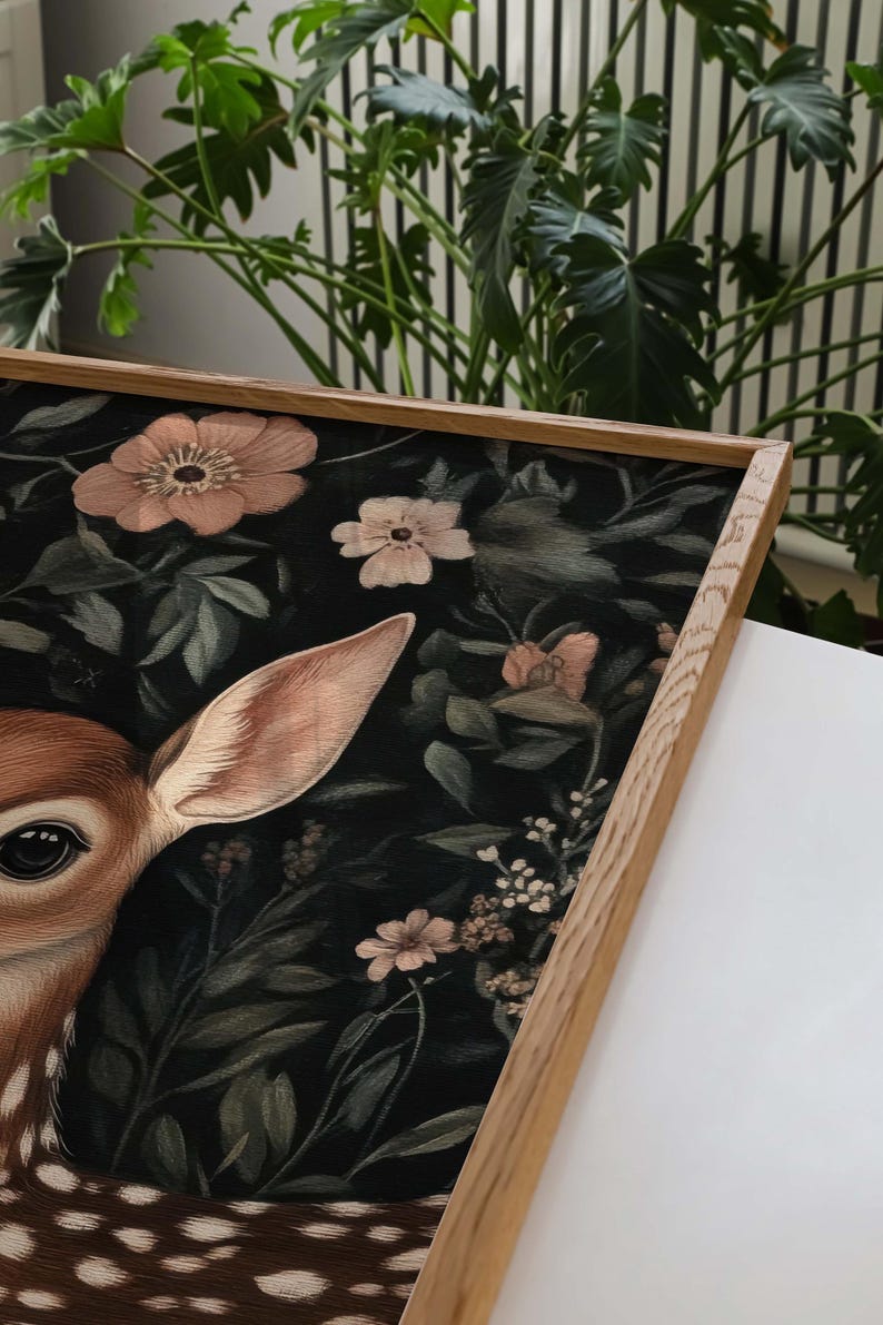 Fawn Print Dark Cottagecore, William Morris Style Wall Art, Mystical