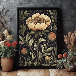 Moody Peony Print William Morris Style Wall Art, Dark Cottagecore, Moody Wall Decor, Whimsigoth Botanical Print, PRINTED AND SHIPPED, #90 image 9