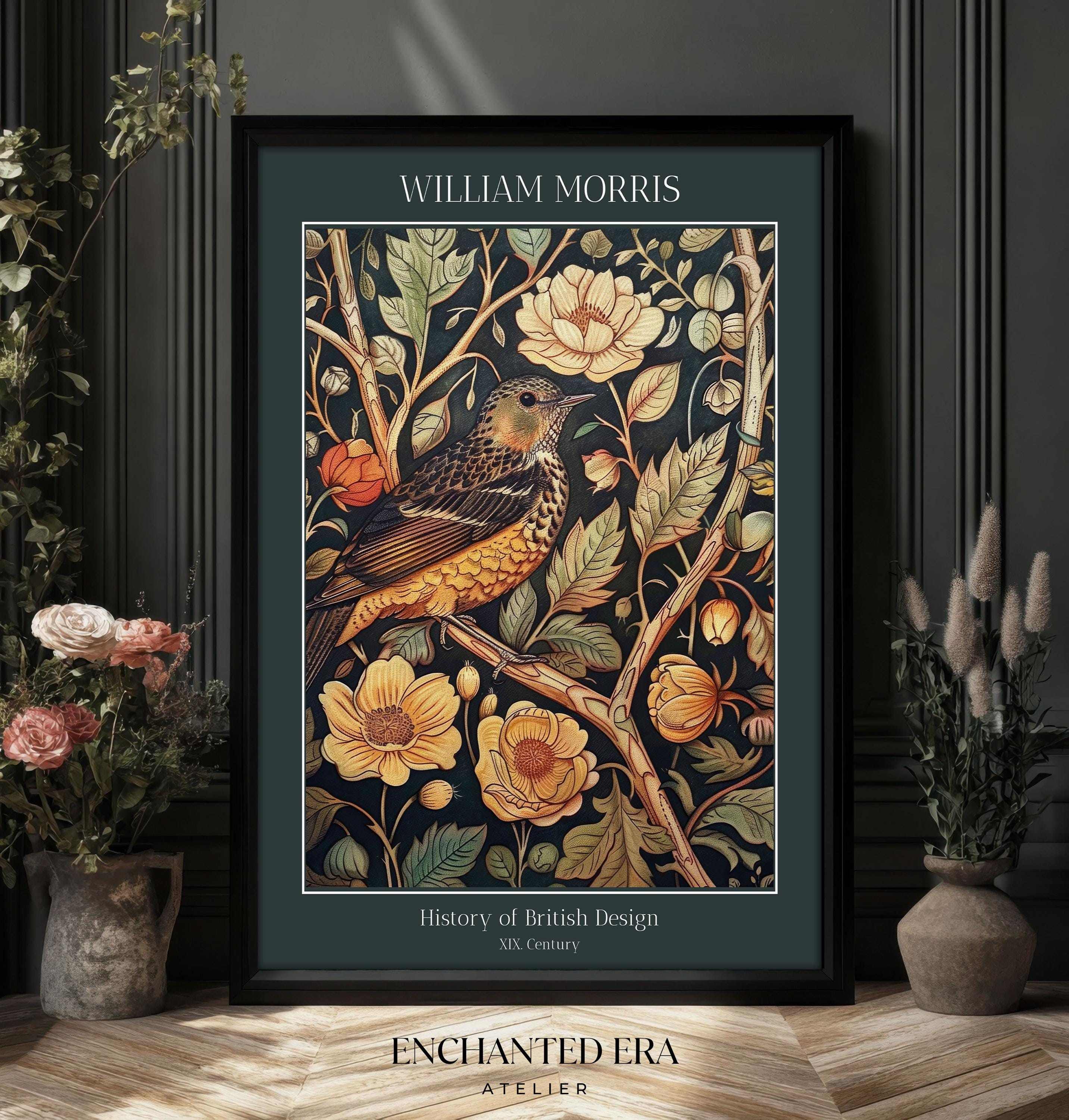 Dark Green William Morris Bird Print, Art Nouveau Wall Art