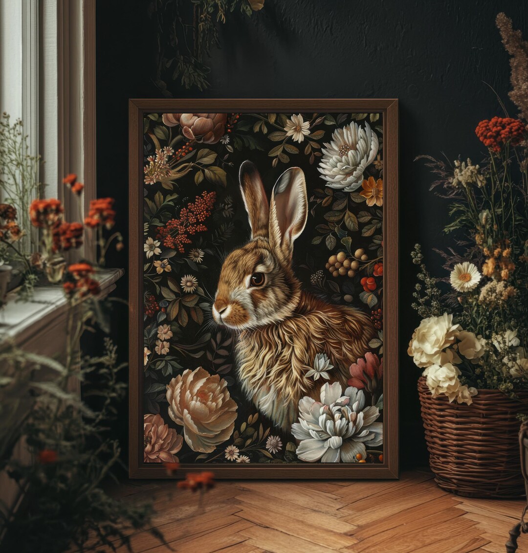 Rabbit in English Garden William Morris Print, Dark Cottagecore, Floral ...