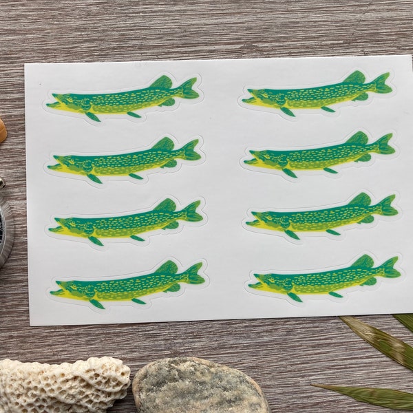 Northern Pike Sticker Sheet - Fish Sticker, Fishing Sticker, Fish Decal, Pike Decal, Fly Fishing, Musky Sticker,fishing stocking stuffer