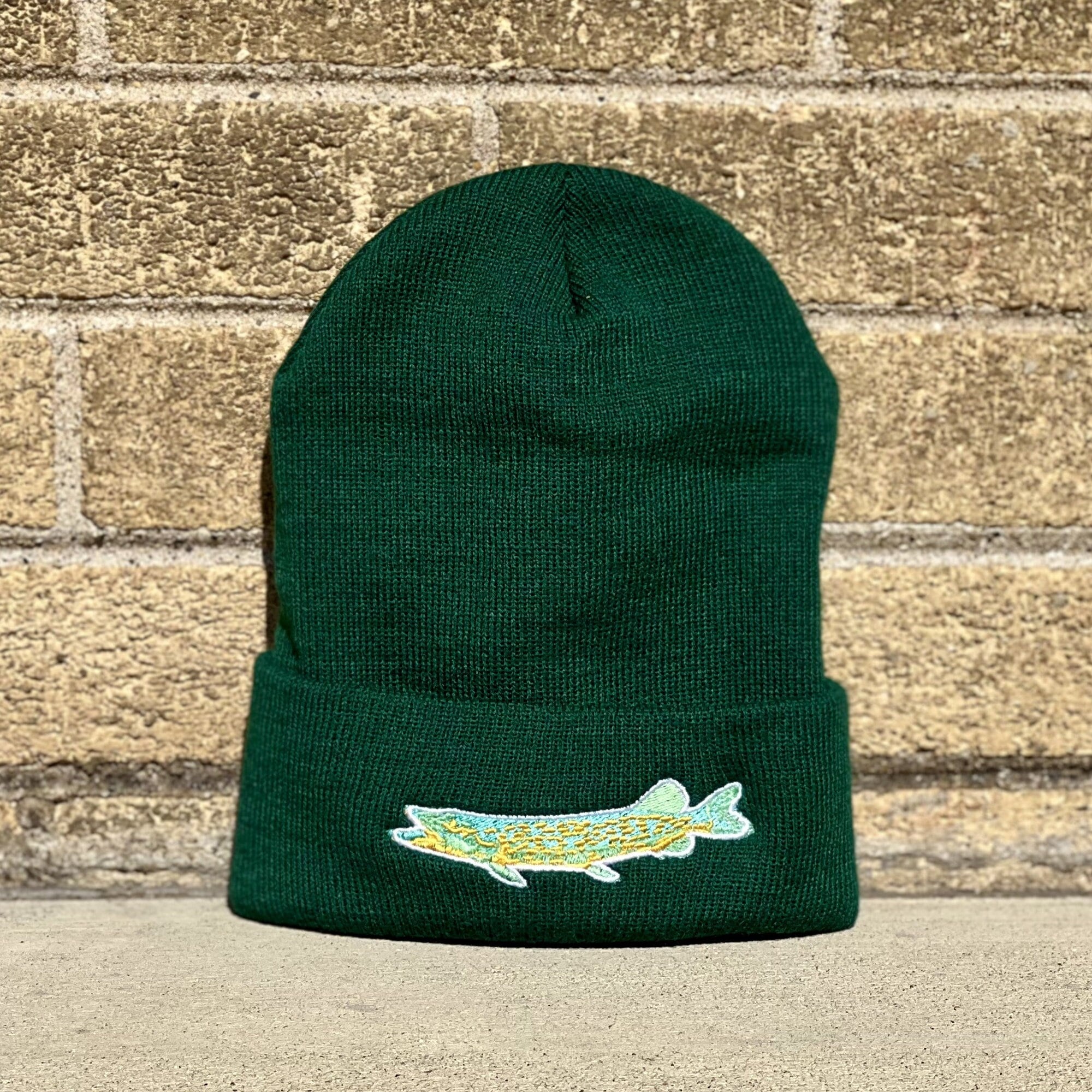 Spruce Green Northern Pike Fishing Beanie High-quality, Durable