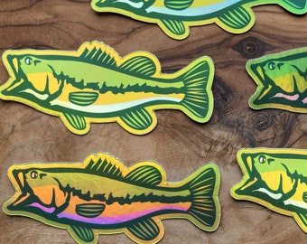 Holographic Largemouth Bass Sticker - High-Quality Fishing Sticker, Boat Fish Decal, Tackle Boxes - Fishing Gift, Tournament Fishing Sticker