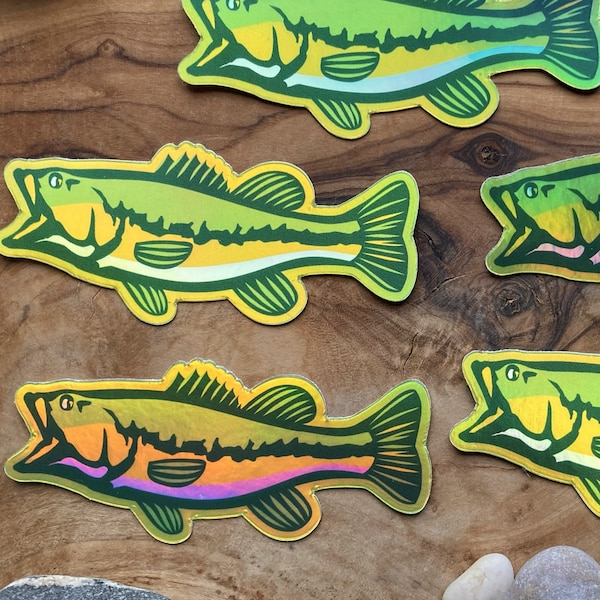 Holographic Largemouth Bass Sticker - High-Quality Fishing Sticker, Boat Fish Decal, Tackle Boxes - Fishing Gift, Tournament Fishing Sticker