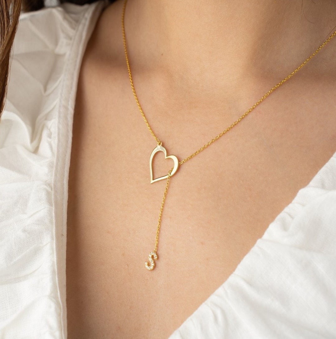Personalised Initial Necklace Heart Necklace Sterling Etsy