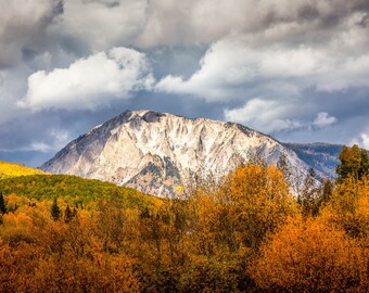 Mountain Peak in Autumn Print, Crested Butte Landscape Photo, Colorado Golden Aspens, Rocky Mountain Photography Canvas, Large Wall Art