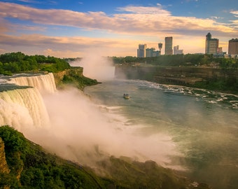 Niagara Falls Golden Hour on US-Canada Border Print, Canvas Wall Art Prints, Wall Decor for Home, Living Room, Bedroom, Office and Kitchen