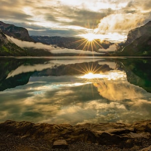 Nature Photo Sale, Banff Canada Sunrise Landscape Print, Lake Minnewanka Sunrise, Dramatic Landscape Canvas Wall Art Prints, Wall Decor