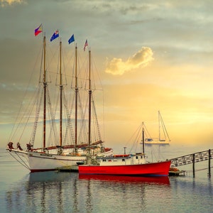 Bar Harbor Sunrise, Sailboat Canvas Wall Art Prints, Maine Landscape Print, Nautical Seascape, Acadia National Park, Boat Marina Photo