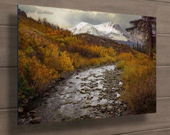 Crested Butte Colorado Metal or Acrylic Landscape Photo Print, Snowy Mountain Peaks, Autumn Aspen Trees, San Juan Rocky Photography