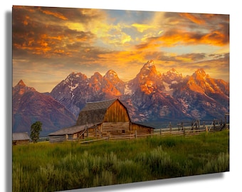 Mormon Row Barn Sunrise Print, Grand Teton Mountain Landscape