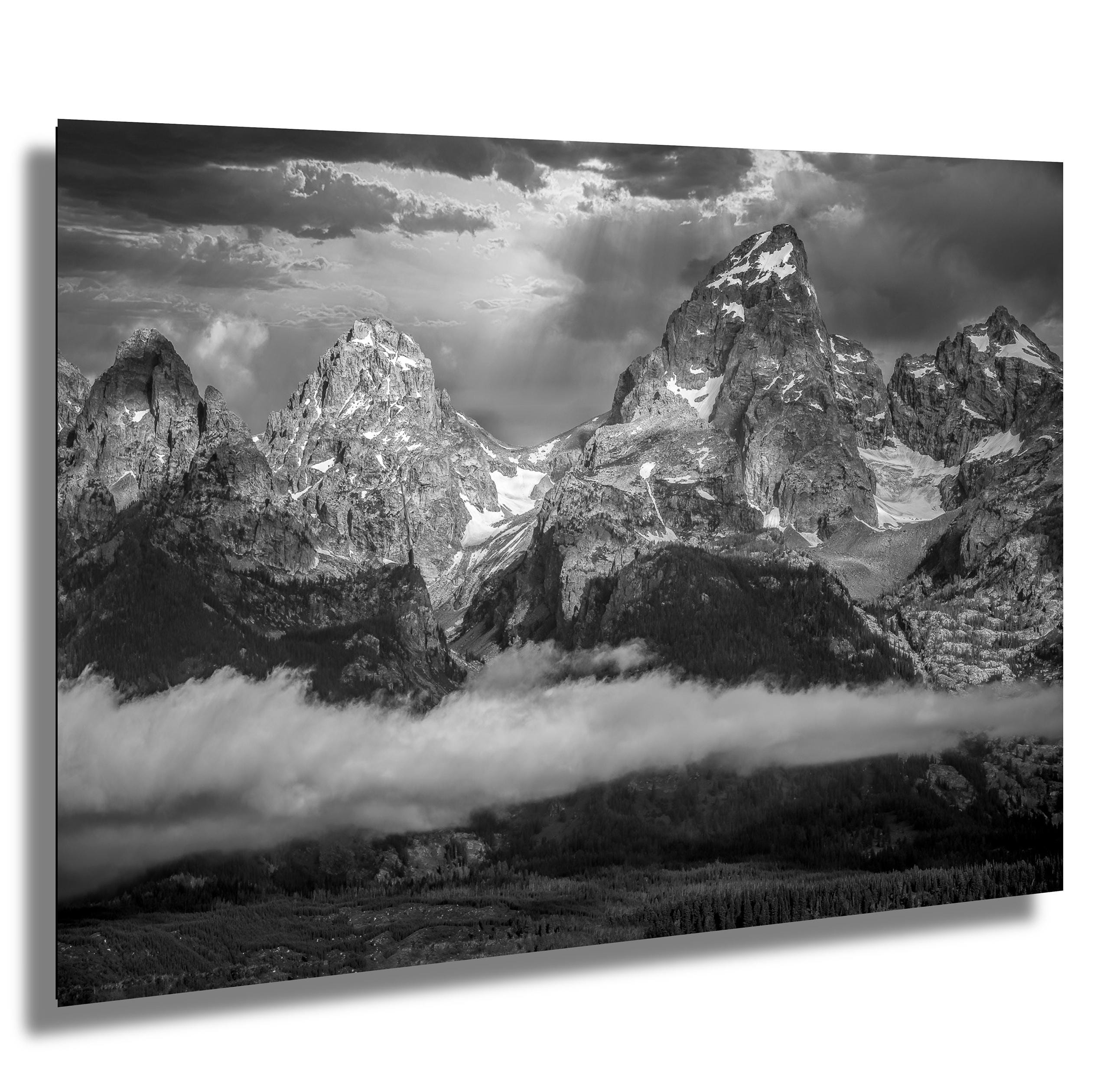 Teton Mountain Range Metal or Acrylic Black and White Print, National Park Landscape Photo, Wyoming Original Photography, Large Wall Decor