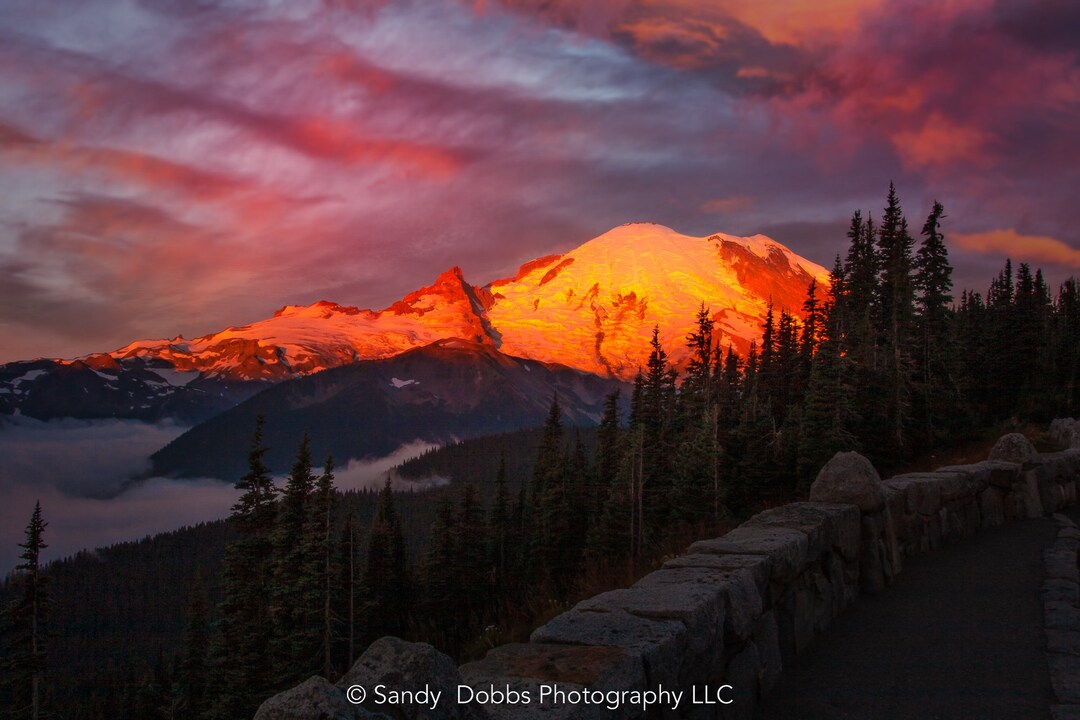Mt Rainier Sunrise Photo Print, Mt Rainier National Park, Photography Landscape Canvas Wall Art