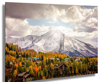 Snowy Mountain Peak Landscape Photo, Crested Butte Colorado, Autumn Aspen Trees, Fall Canvas Print, San Juan Rocky Mountain Photography