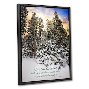 Provérbios 3:5 - Impressão fotográfica da passagem bíblica, paisagem de inverno do Colorado.