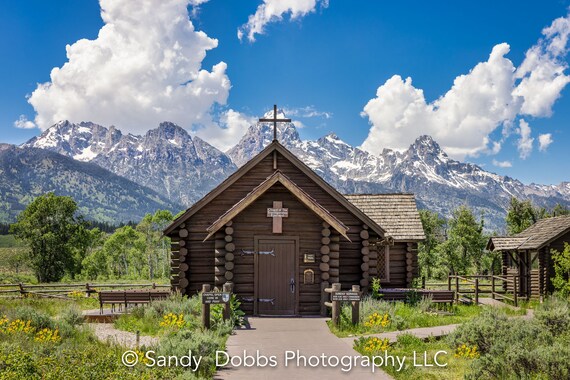 Grand Teton National Park, Chapel of Transfiguration, Grant Teton Mountains, Photography Landscape Canvas Wall Art Print, Mountain Photo