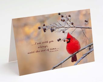 Blank Greeting Card, I Am With You Always Scripture, Red Cardinal Bible Verse, Christian Inspirational