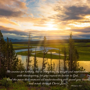 Philippians 4:6-7 Christian Inspirational Wall Art, Scripture Canvas, Yellowstone Photography, Customize, Religious Bible Verse Decor