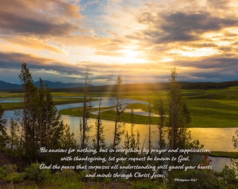 Philippians 4:6-7 Christian Inspirational Wall Art, Scripture Canvas, Yellowstone Photography, Customize, Religious Bible Verse Decor