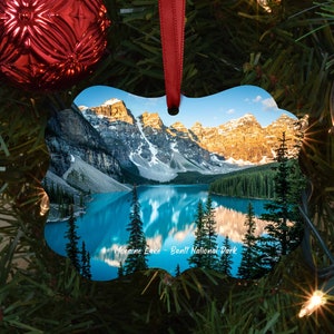 Moraine Lake Metal Photo Ornament, Luxury Christmas Tree Mountain Ornament, Banff National Park Christmas Ornament, Personalization Option