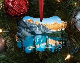 Moraine Lake Metal Photo Ornament, Luxury Christmas Tree Mountain Ornament, Banff National Park Christmas Ornament, Personalization Option