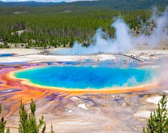 Grand Prismatic Spring Photo, Yellowstone National Park Landscape Print, Wyoming Scenery, Fine Art Wall Photography, Large Nature Canvas