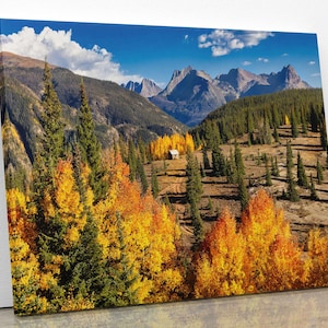 Cabin in the Colorado Mountains Photo Canvas Print, Aspen Tree Autumn Photography, Rocky Mountain Landscape, Large Canvas Nature Wall Art