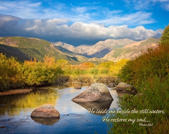 Psalm 23:3, Christian Inspirational Wall Art, Scripture Wall Canvas, He Restores My Soul, Colorado Landscape Photography, Customization