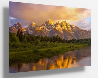 Grand Teton Sunrise Metal Print, Wyoming Mountain Reflection