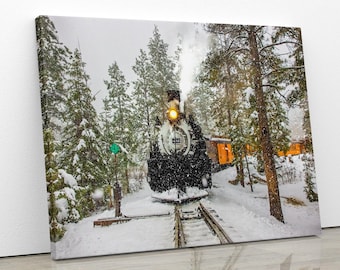 Durango Train Metal Print, Winter Snow Scene, Narrow Gauge Railroad, Train Engine, Colorado Acrylic Wall Art, Large Photography