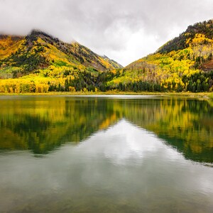 Beaver Lake Autumn Fall Reflection, Aspens in Marble Photo Print, Colorado Autumn Landscape Canvas Wall Art, Mountain Scene Decor for Home