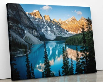 Photography Landscape Canvas Wall Art Print, Moraine Lake Sunrise, Banff National Park Canada, Made in USA, Fine Art Decor Home or Office