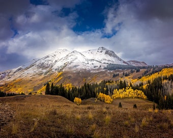Crested Butte Mountain Landscape Photo, Colorado Golden Aspens, Autumn Nature Canvas Print, Rocky Mountain Photography, Large Wall Art