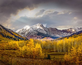 Colorado Autumn Landscape Print, Crested Butte Mountain Photo, Colorado Golden Aspens, Nature Canvas Scenery, Rocky Mountain Large Wall Art