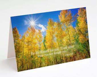 Hebrews 13:5 God Will Never Leave You, Blank Greeting Card, Autumn Aspen Trees