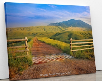 Montana Mountain Landscape Print, Wyoming Mountain Landscape, Red Dirt Road, Big Sky Country, Rural Mountain Photo Canvas, Country Wall Art