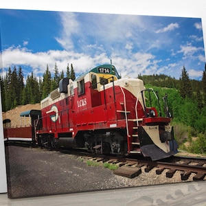 Old Train Engine Photo Canvas, Colorado Vintage Train Print, Leadville Diesel Engine Locomotive, Mountain Scene, Standard Gauge Railroad