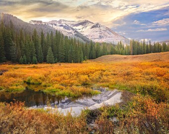 Mountain Reflection Snowy Peak Landscape Photo, Crested Butte Colorado, Autumn Aspen Trees, Fall Colors Canvas Print, San Juan Photography
