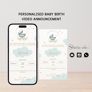 Anuncio de video personalizado de bebé varón / Anuncio de video de bebé varón musulmán / Anuncio de nacimiento de bebé islámico / Video animado
