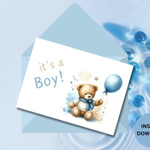 It’s a Boy Card | New Baby greeting | Baby Birth Announcement | Foldable card | Instant download