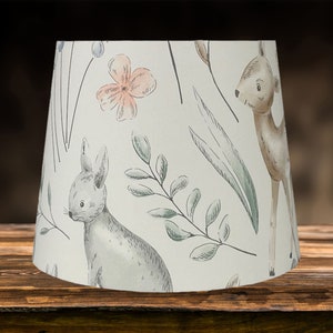 Kids Woodland Lampshade with Deer Rabbit - Animal Ceiling Light Shade for Bedroom or Nursery Decor Table Lamp Shade with Forest Leaves Theme