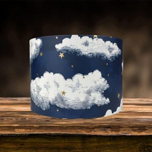 Cloud and Star Lampshade for Ceiling & Table Lamps, Kids Navy Night Sky Drum Light Shade