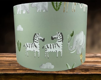 Kids Safari Lampshade Ceiling Light Shade Green Jungle Animal Elephant Zebra Giraffe Theme Nursery Table Lamp Bedroom Accessories Room Decor