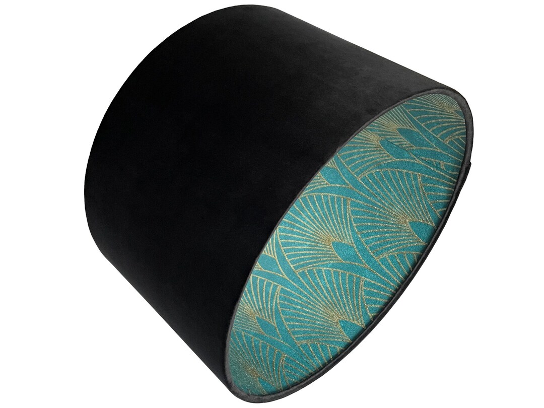 Art Deco Lampshade Ceiling Light Shade Black Velvet Teal Green Gold Vintage Retro 50's Style