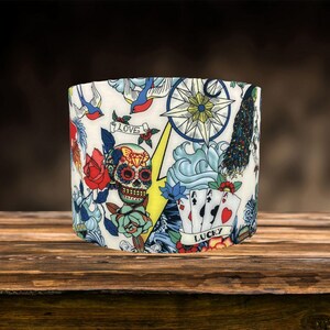 Skull Tattoo Lampshade for Ceiling & Table Lamps, Funky Retro Drum Light Shade