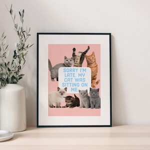 Cute cat pink wall art A4 home decor
