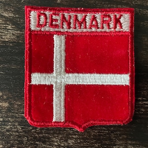 Vintage Patch DENMARK Danmark Danish Flag Red White iron on applique embroidered Travel Souvenir LOT Wanderlust Gift