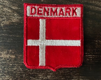 Vintage Patch DENMARK Danmark Danish Flag Red White iron on applique embroidered Travel Souvenir LOT Wanderlust Gift